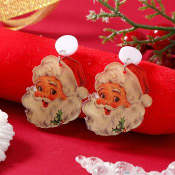 one pair santa claus oil painting hat acrylic earrings(length:4.2cm)