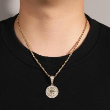 one pc hip hop compass pendant stainless steel men's necklace(length:60cm)