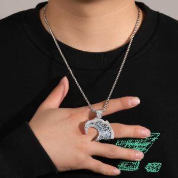 one pc hip hop rhinestone wave pendant men's necklace(length:60cm)