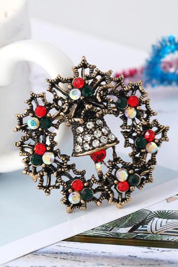 one pc christmas snowflake bells rhinestones retro alloy brooch(width:4cm)