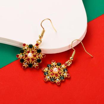 one pair new christmas snowflake rhinestone decor alloy earrings(length:4.1cm)