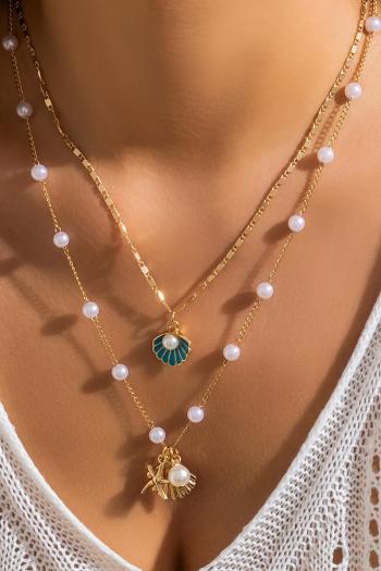 one pc stylish new shell shape pendant pearl decor adjustable necklace