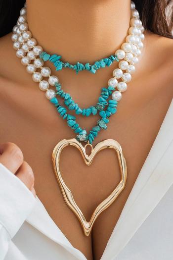 one pc stylish imitation turquoise pearl chain heart pendant adjustable necklace