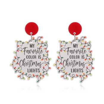 one pair christmas lights letter print acrylic earrings(length:4.3cm)