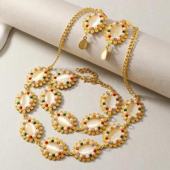 one set of pearl rhinestones decor earrings necklace & bracelet#1