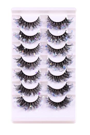 seven pair new sequin synthetic cross multi-layer fake eyelashes with box#8(length:35mm)