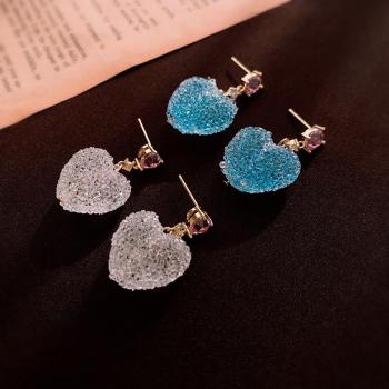 one pair heart shape rhinestones acrylic earrings(length:3.1cm)