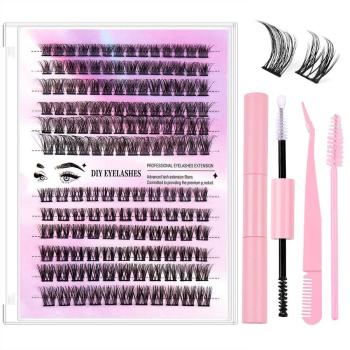 twelve rows new with glue accessories synthetic cross false eyelashes with box(mixed length)