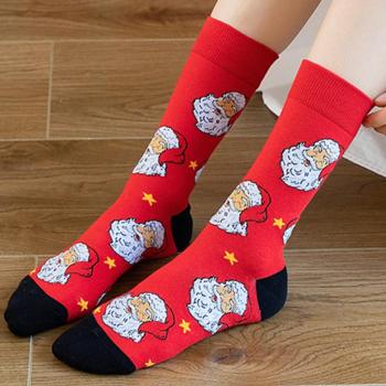 one pair new christmas style santa claus pattern cotton crew socks
