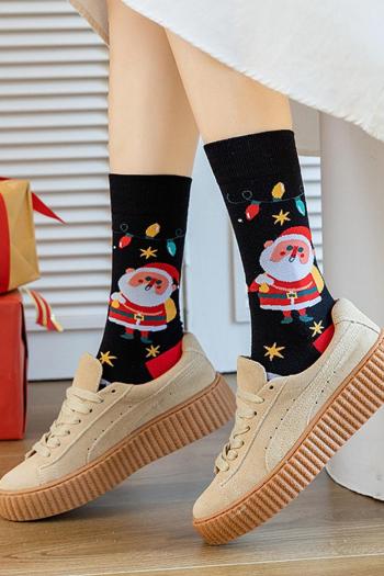 one pair contrast color christmas style santa claus pattern cotton crew socks