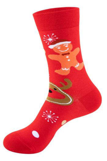 one pair contrast color christmas patterns cotton crew socks