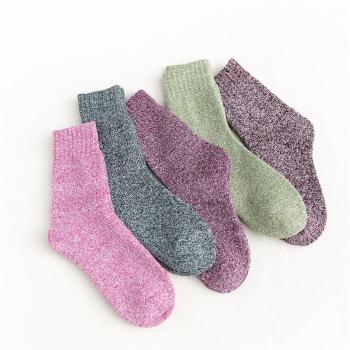 five pair new stylish solid color thicken woollen warm crew socks