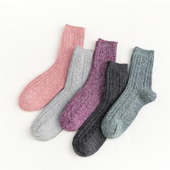five pair new stylish solid color thicken twist ribbed knit warm crew socks