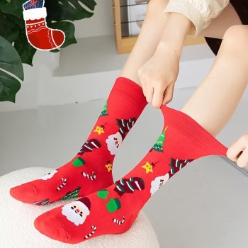 one pair stylish christmas cartoon patterns cotton crew socks#9