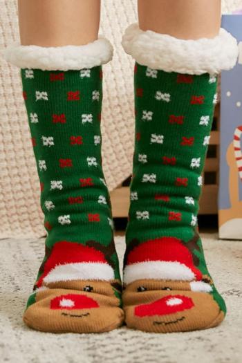 one pair winter christmas cartoon anti-slip design fleece warm crew socks