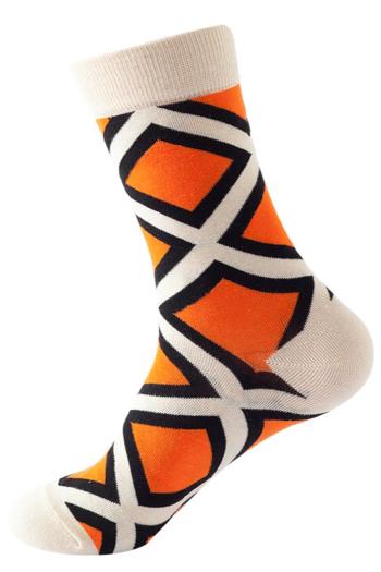 one pair stylish geometry contrast color all-match cotton crew socks