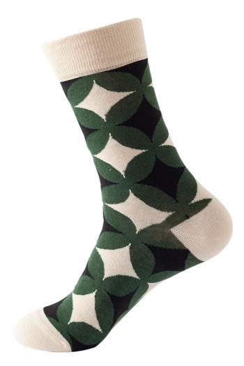 one pair stylish geometry pattern contrast color all-match cotton crew socks