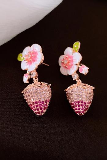one pair flower contrast color strawberry rhinestones earrings(length:3.6cm)