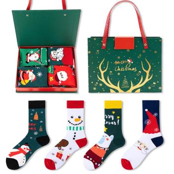 one gift box set 4 pairs stylish christmas cartoon patterns cotton crew socks#2