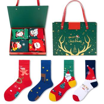 one gift box set 4 pairs stylish christmas cartoon patterns cotton crew socks#3