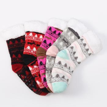 one pair stylish jacquard anti-slip design fleece warm cotton crew socks