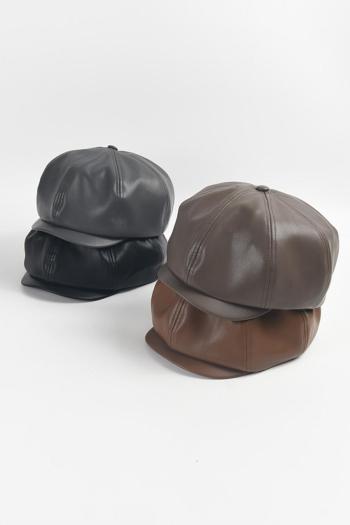 one pc stylish new 4 colors pu solid color octagonal hat 56-58cm