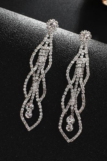 one pair new stylish solid color rhinestone decor earrings(length:8.5cm)