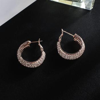 one pair new stylish 3 colors rhinestone decor hoop earrings(length:1.2cm)