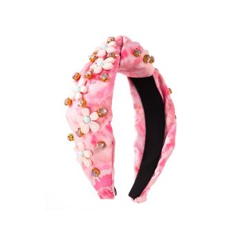 one pc stylish tie-dyed flower rhinestone decor kink hair hoop(width:3cm)