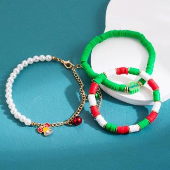 three pics new stylish christmas bell decor pearl bracelets sets(mixed length)