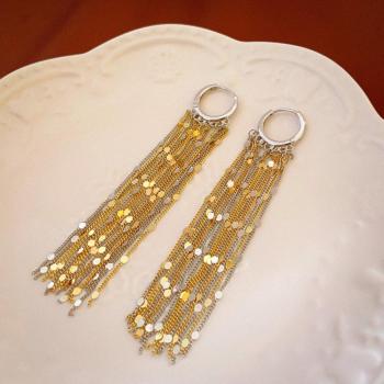 one pair round shapes sequin tassel earrings(length:9.5cm)