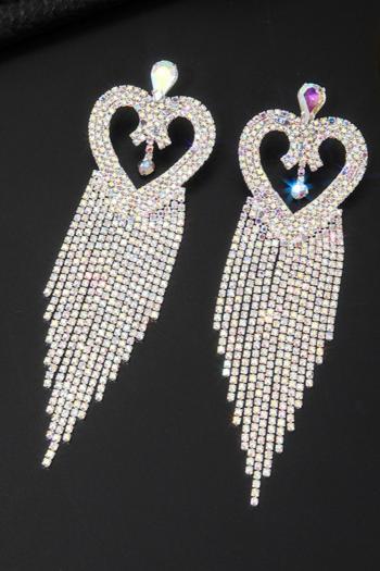 one pair new stylish heart shape rhinestone tassels earrings(length:12.7cm)
