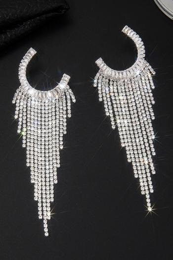 one pair new stylish c shape rhinestone decor earrings(length:11.5cm)