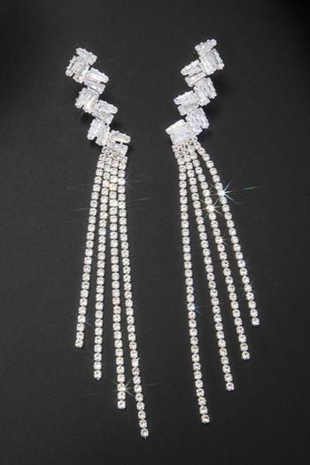 one pair new stylish geometric rhinestone tassels earrings(length:12cm)