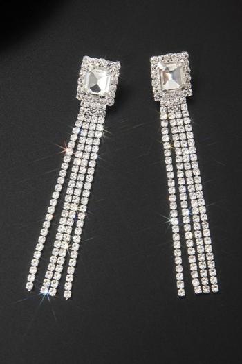 one pair new stylish square rhinestone earrings(length:7.9cm)