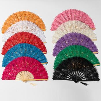 one piece stylish bamboo lace tassel 10 colors dance folding fan 23*42cm