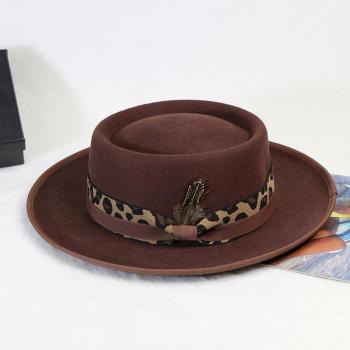 one pc stylish new feather decor tweed top hat 55-57cm