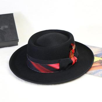 one pc stylish new feather bow decor tweed top hat 55-59cm