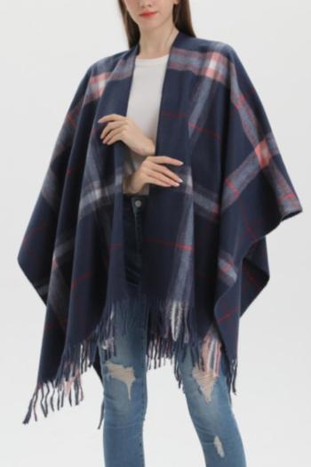 one pc contrast color lattice tassel imitation cashmere warm scarf 130*150cm