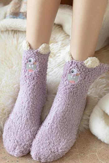 one pair new stylish 8 colors cartoon embroidery coral fleece crew socks