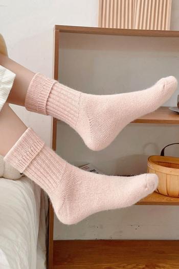one pair new stylish 6 colors solid color thicken warm crew socks