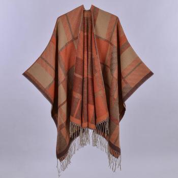 one piece lattice contrast color tassel imitation cashmere warm scarf 130*150cm