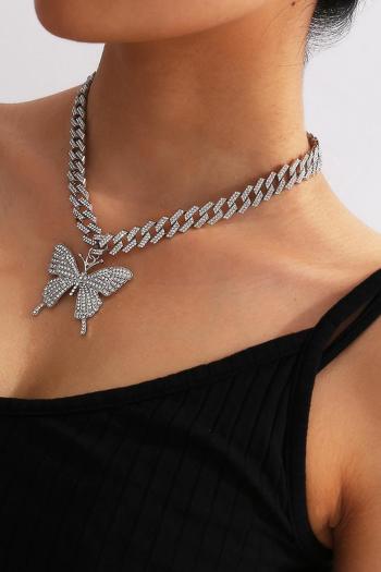 one pc stylish new rhinestone butterfly pendant alloy adjustable necklace