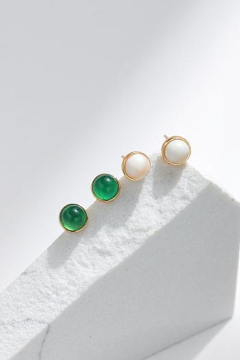 one pair simple round gem copper earrings(length:0.75cm)