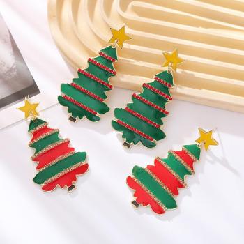 one pair new stylish christmas tree shape rhinestone earrings(length:6.8cm)