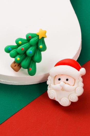 one pair new stylish christmas tree santa claus resin earrings(length:2.5cm)