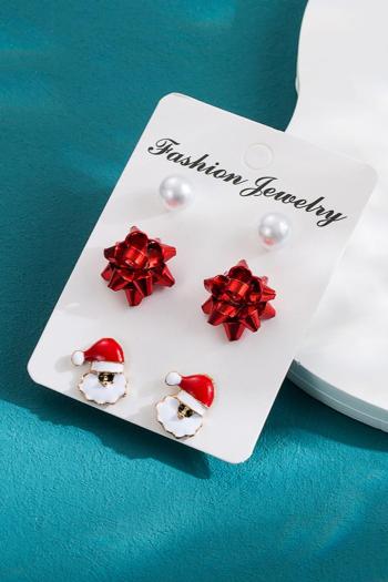 three pair new stylish christmas pearl santa claus earring(mixed length)
