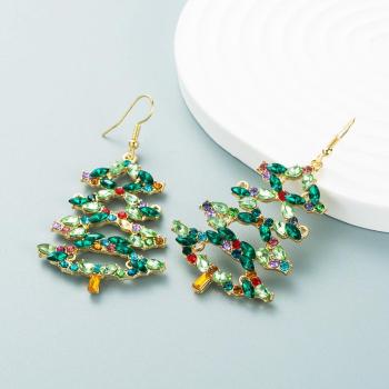 one pair new stylish rhinestone decor christmas tree earrings(length:5cm)