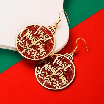 one pair stylish new christmas letter hollow design alloy earrings(length:6cm)