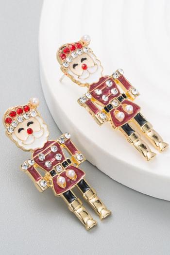 one pair new stylish christmas dripping oil santa claus earrings(length:3.6cm)